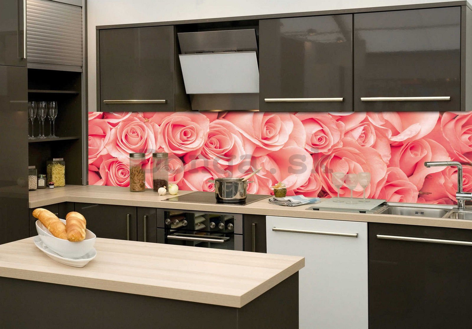 Samolepiaca umývateľná tapeta za kuchynskú linku - Ružové ruže, 260x60 cm