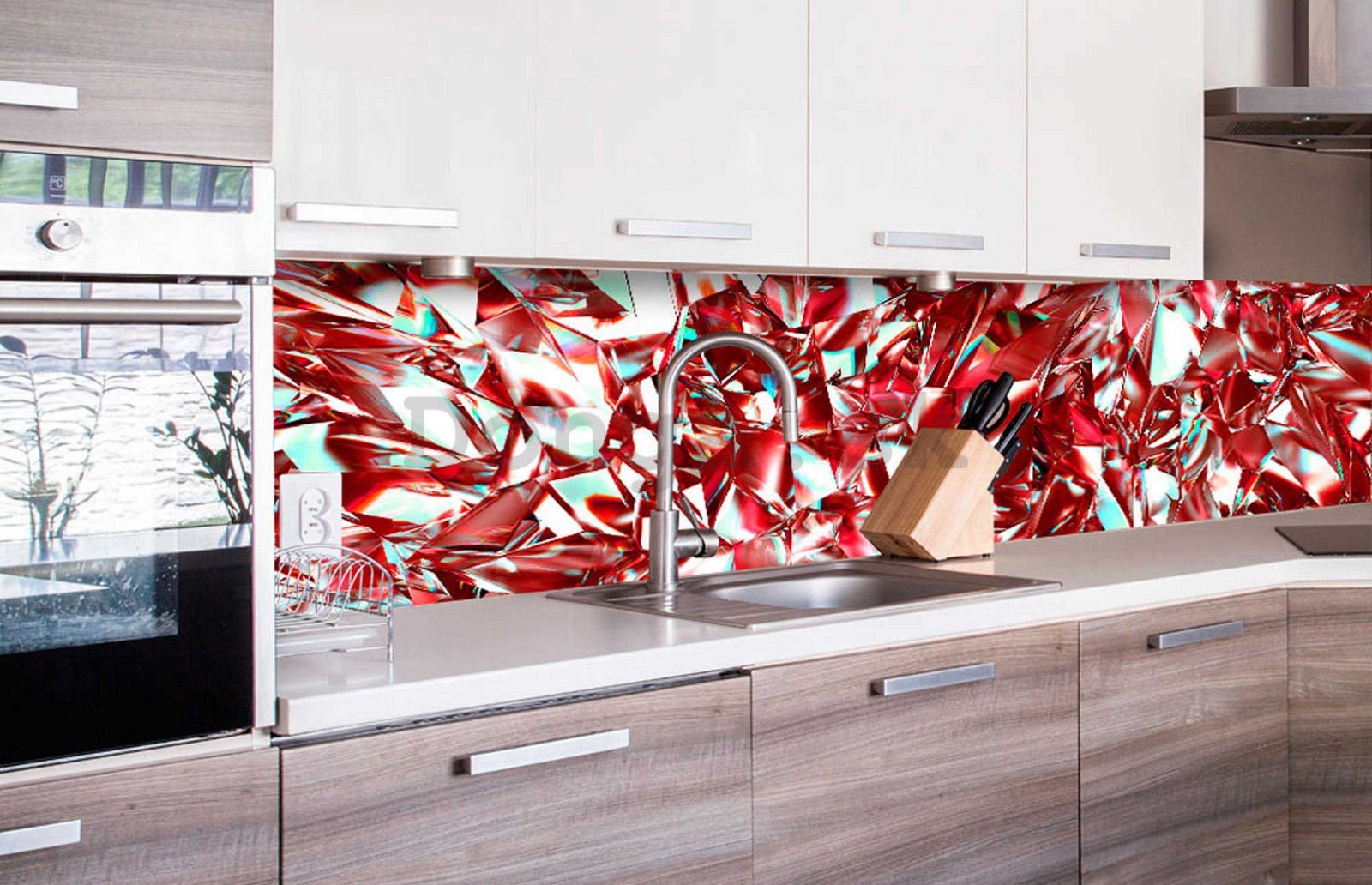 Samolepiaca umývateľná tapeta za kuchynskú linku - Červené kryštály, 260x60 cm