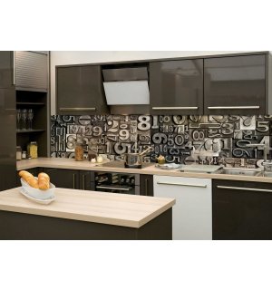 Samolepiaca umývateľná tapeta za kuchynskú linku - Kovové písmená a číslice, 260x60 cm