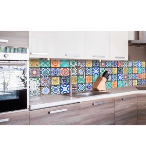 Samolepiaca umývateľná tapeta za kuchynskú linku - Dlaždice so vzormi, 260x60 cm
