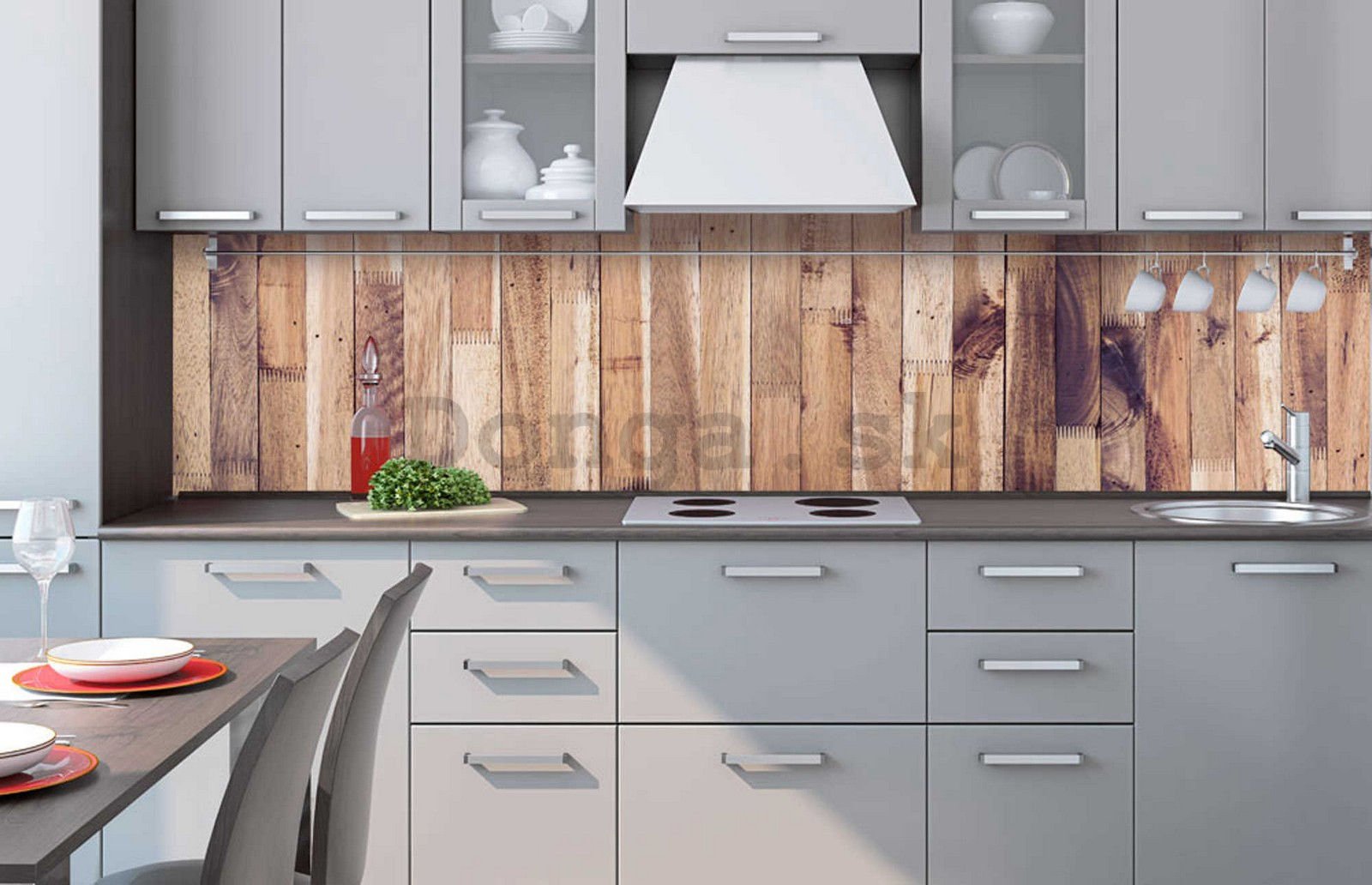 Samolepiaca umývateľná tapeta za kuchynskú linku - Drevená stena, 260x60 cm