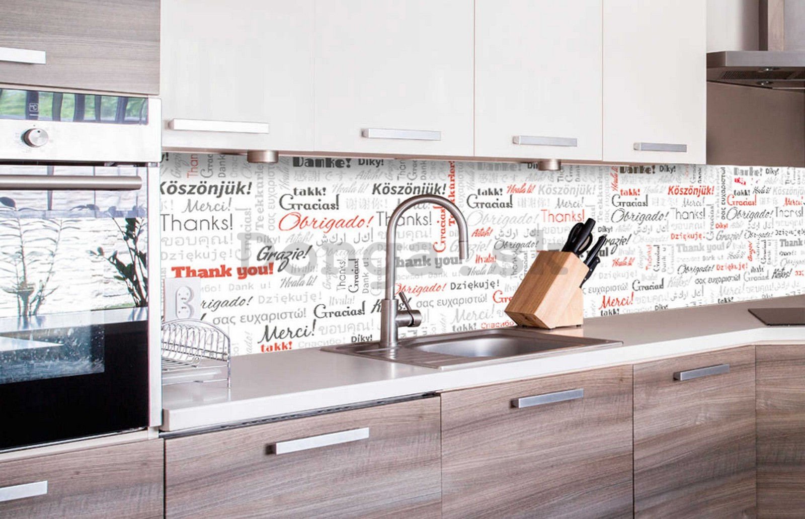 Samolepiaca umývateľná tapeta za kuchynskú linku - Thank you!, 260x60 cm