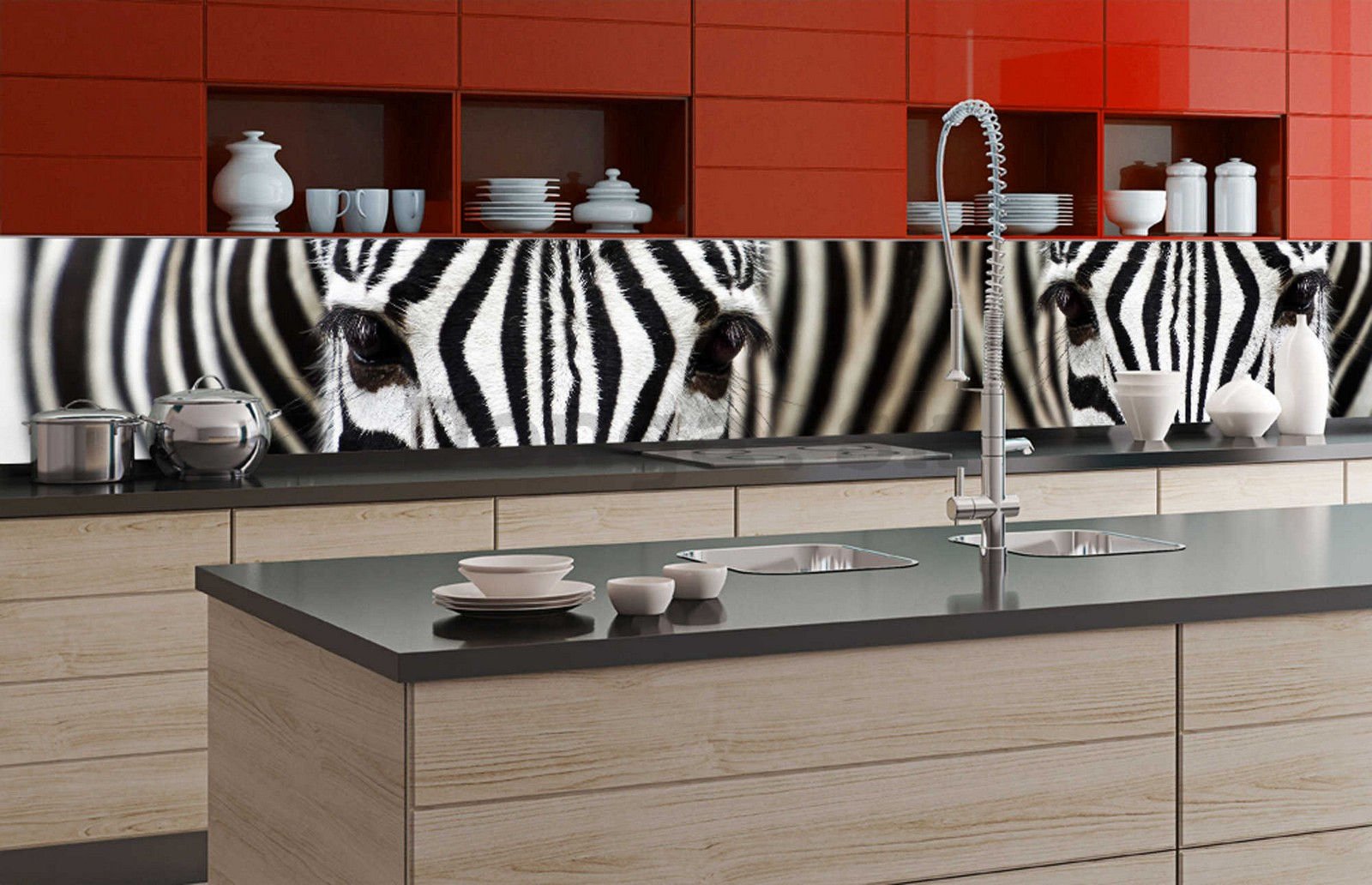 Samolepiaca umývateľná fotofototapeta za kuchynskú linku - Zebra, 350x60 cm