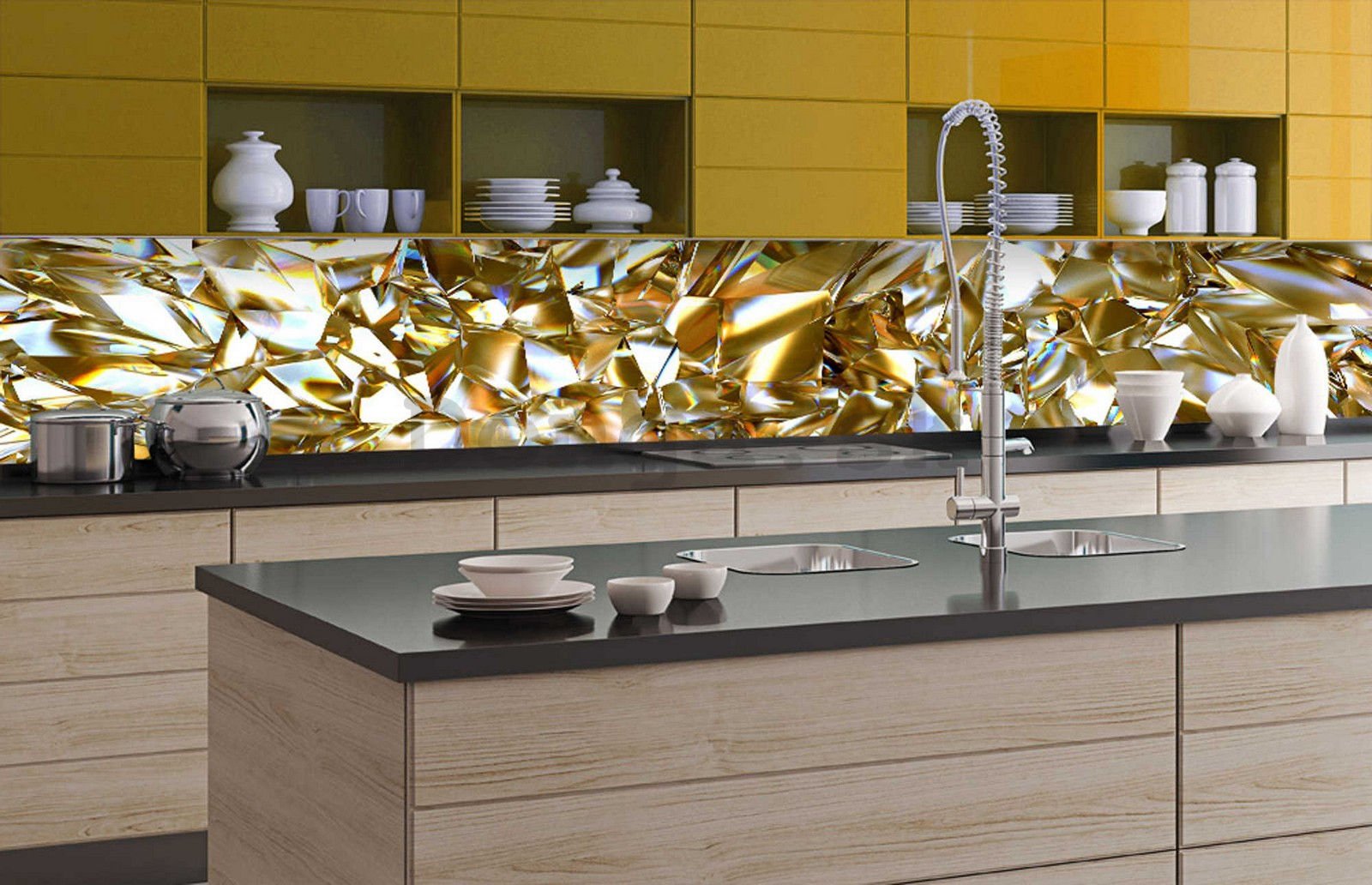 Samolepiaca umývateľná tapeta za kuchynskú linku - Zlaté kryštály, 350x60 cm