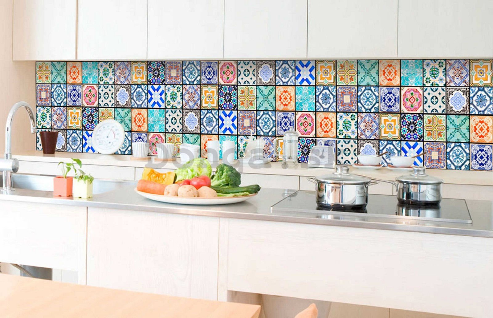 Samolepiaca umývateľná tapeta za kuchynskú linku - Dlaždice so vzormi, 350x60 cm
