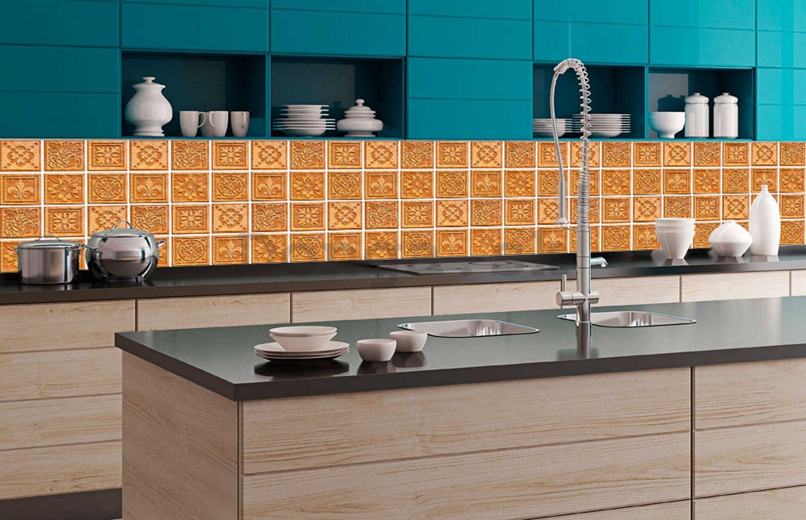Samolepiaca umývateľná tapeta za kuchynskú linku - Žulové dlaždice, 350x60 cm