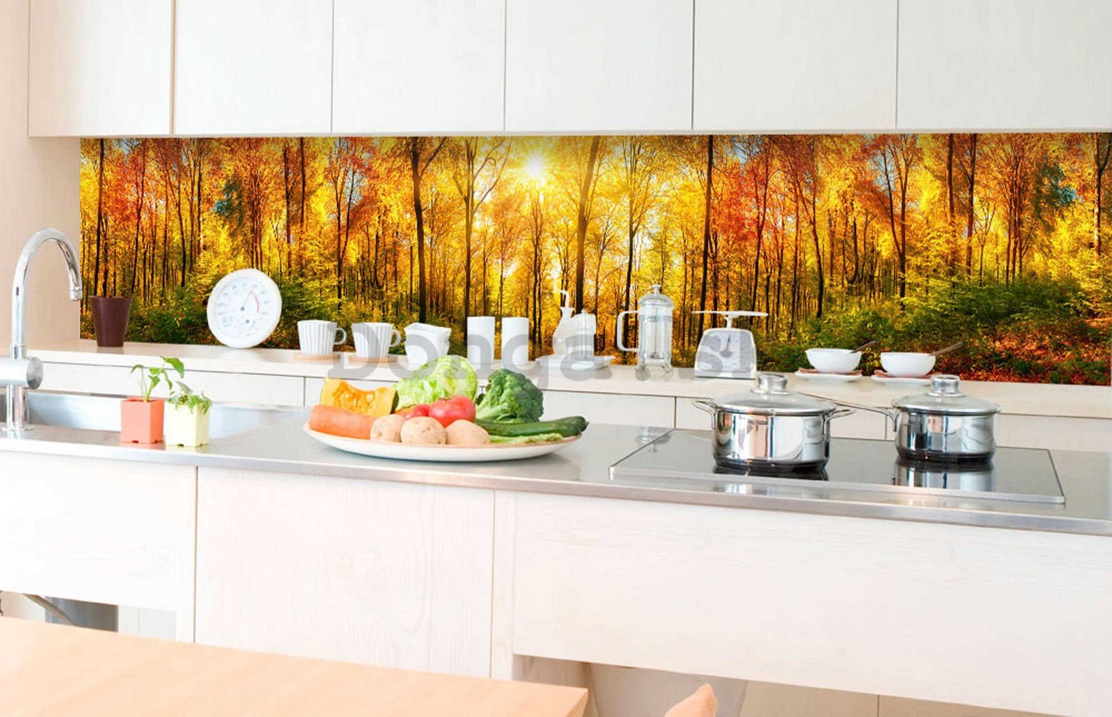 Samolepiaca umývateľná tapeta za kuchynskú linku - Jesenné slnko v lese, 350x60 cm