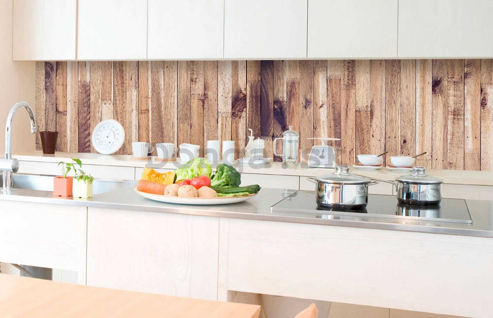 Samolepiaca umývateľná tapeta za kuchynskú linku - Drevená stena, 350x60 cm