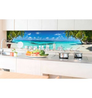 Samolepiaca umývateľná tapeta za kuchynskú linku - Pláž v raji, 350x60 cm
