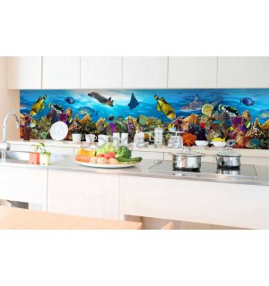 Samolepiaca umývateľná tapeta za kuchynskú linku - Podmorský život, 350x60 cm