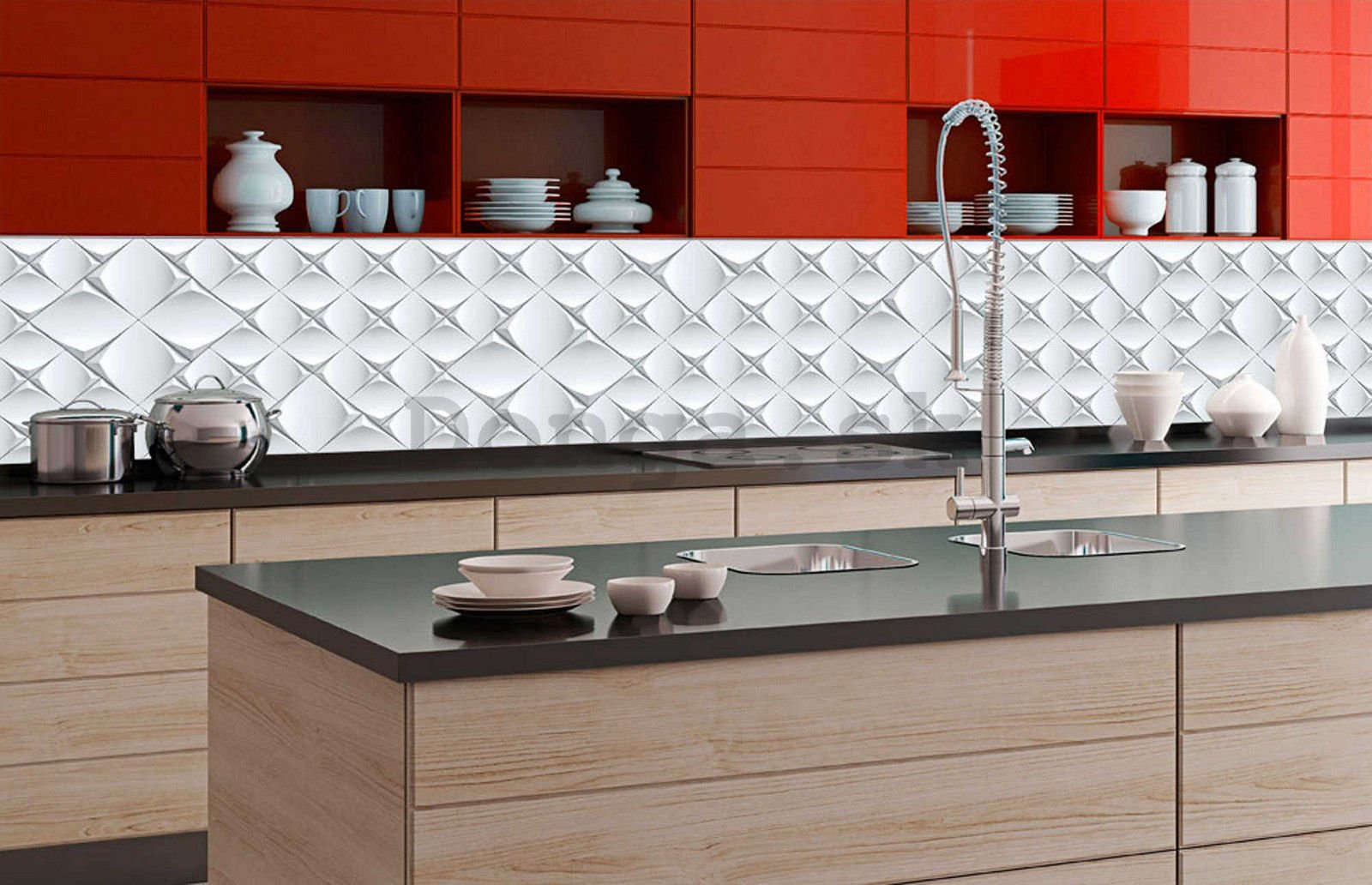 Samolepiaca umývateľná tapeta za kuchynskú linku - Obkladová 3D abstrakcia (1), 350x60 cm