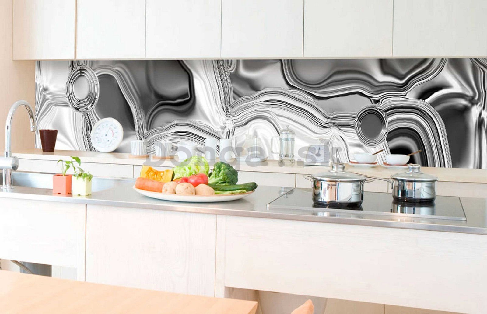 Samolepiaca umývateľná tapeta za kuchynskú linku - Tekutý strieborný obklad, 350x60 cm