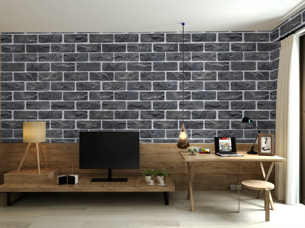 Vinylová tapeta tehlová stena pravidelná šedo čierna