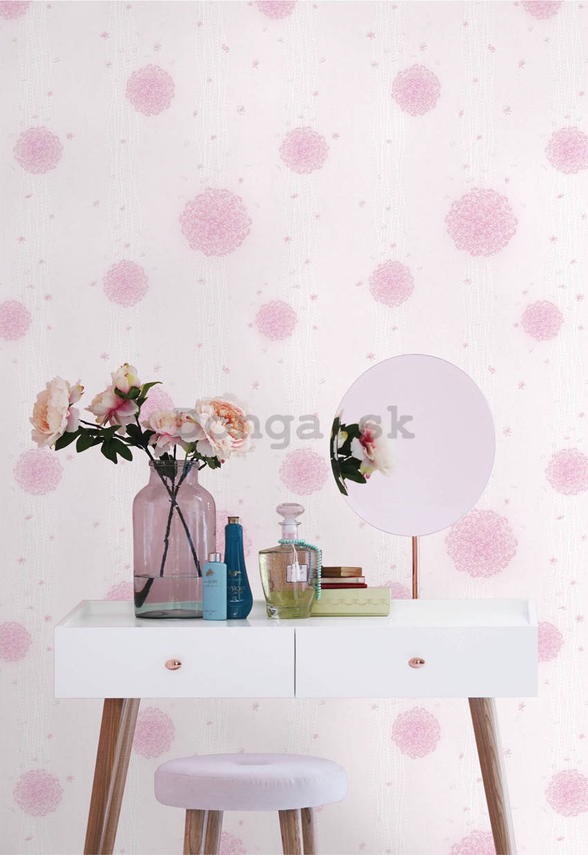 Vinylová tapeta drobné ružové kvety na růžovom pozadí