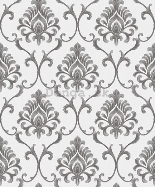 Vinylová tapeta zámocké ornamenty sivo-strieborne na bielom pozadí