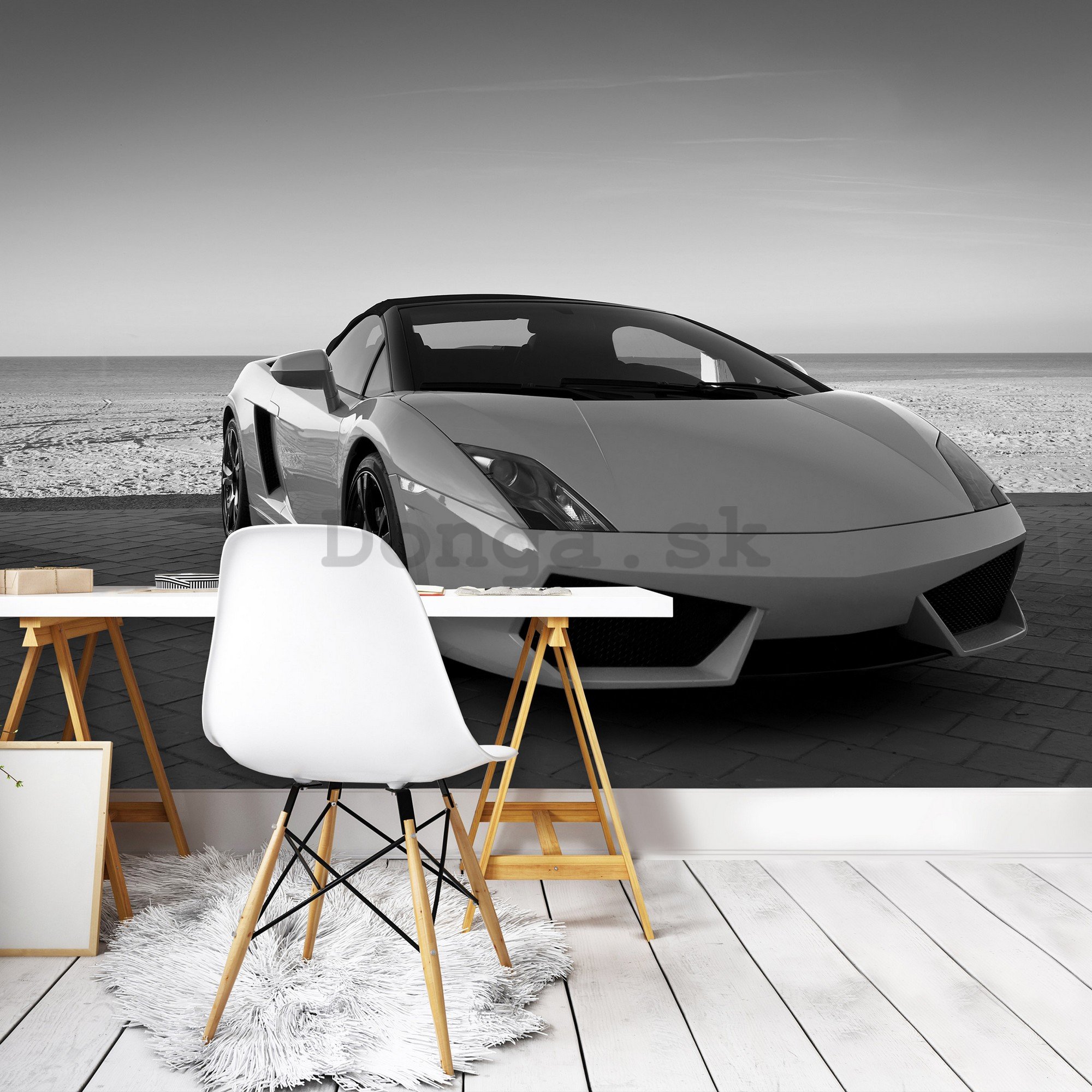 Fototapeta vliesová: Čiernobiele Lamborghini - 254x184 cm