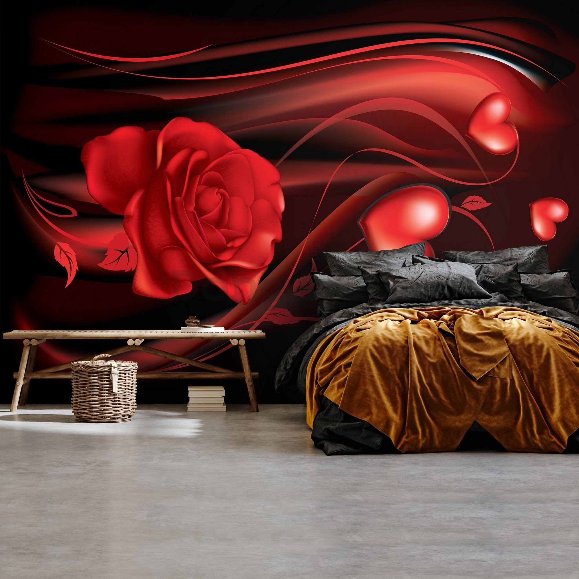 Fototapeta: Červené srdce a ruže - 254x184 cm