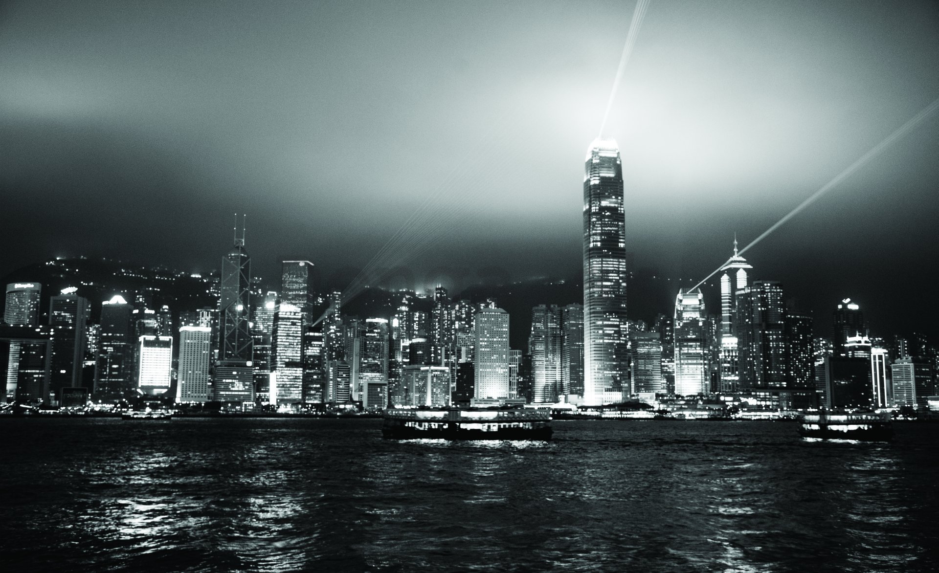 Fototapeta vliesová: Hong Kong (čiernobiely) - 312x219cm