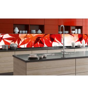 Samolepiaca umývateľná fotofototapeta za kuchynskú linku - Červené listy, 350x60 cm