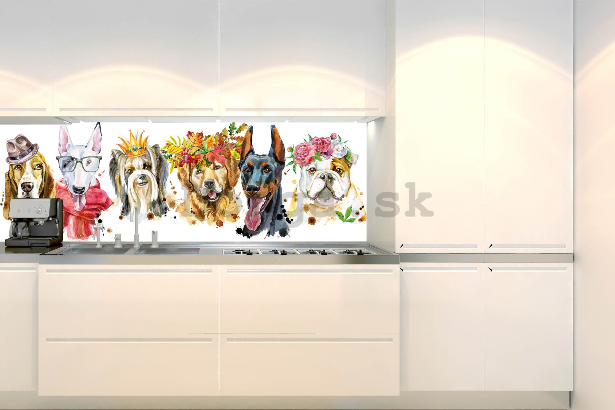 Samolepiaca umývateľná tapeta za kuchynskú linku - Portréty psov, 180x60 cm