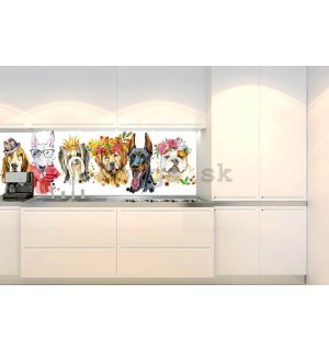 Samolepiaca umývateľná tapeta za kuchynskú linku - Portréty psov, 180x60 cm