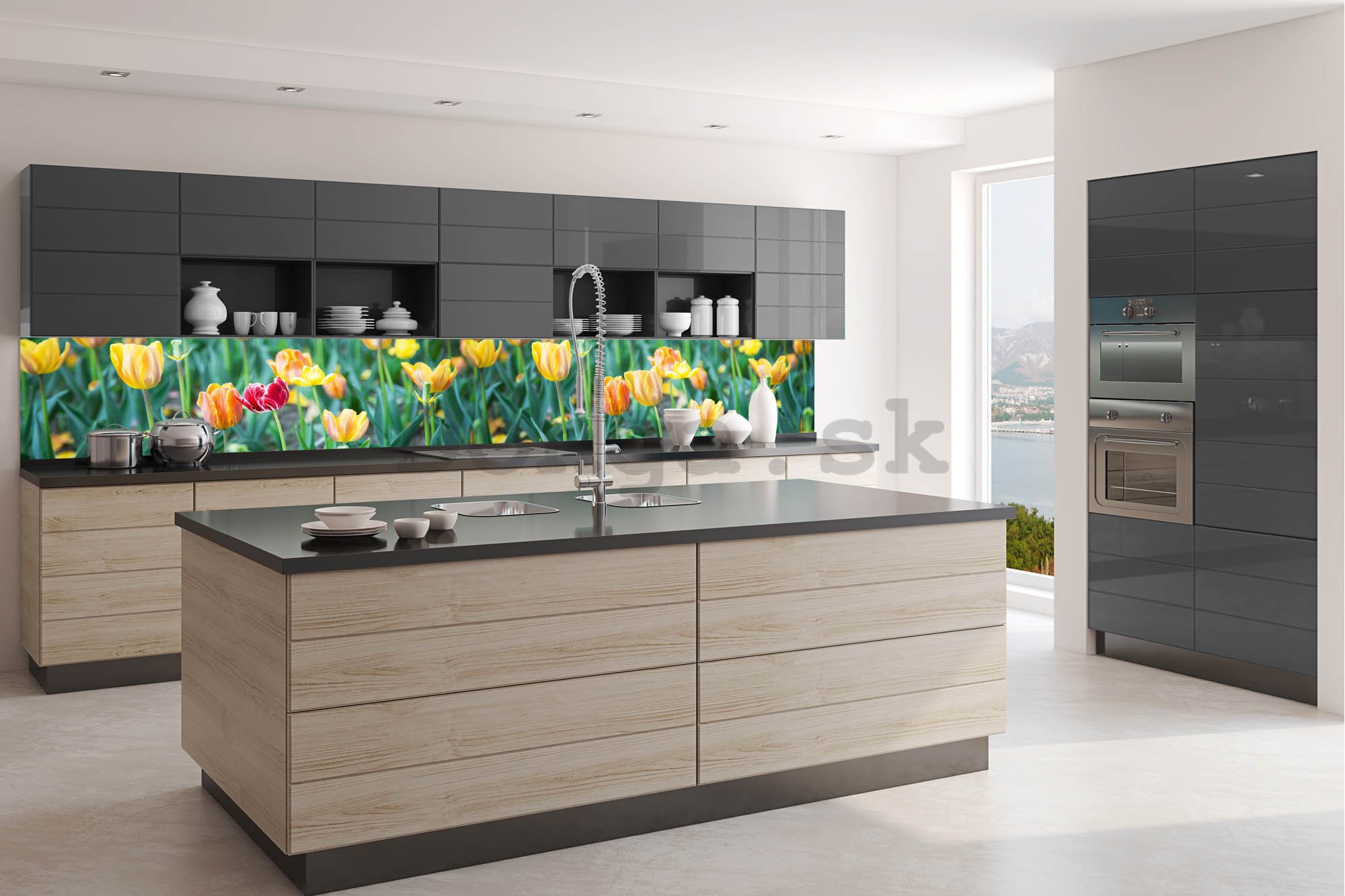 Samolepiaca umývateľná tapeta za kuchynskú linku - Tulipány, 350x60 cm
