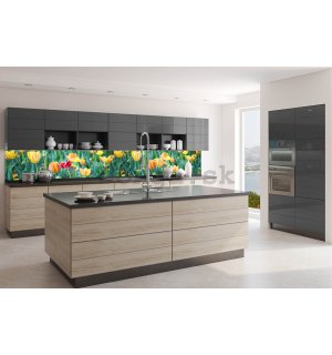 Samolepiaca umývateľná tapeta za kuchynskú linku - Tulipány, 350x60 cm