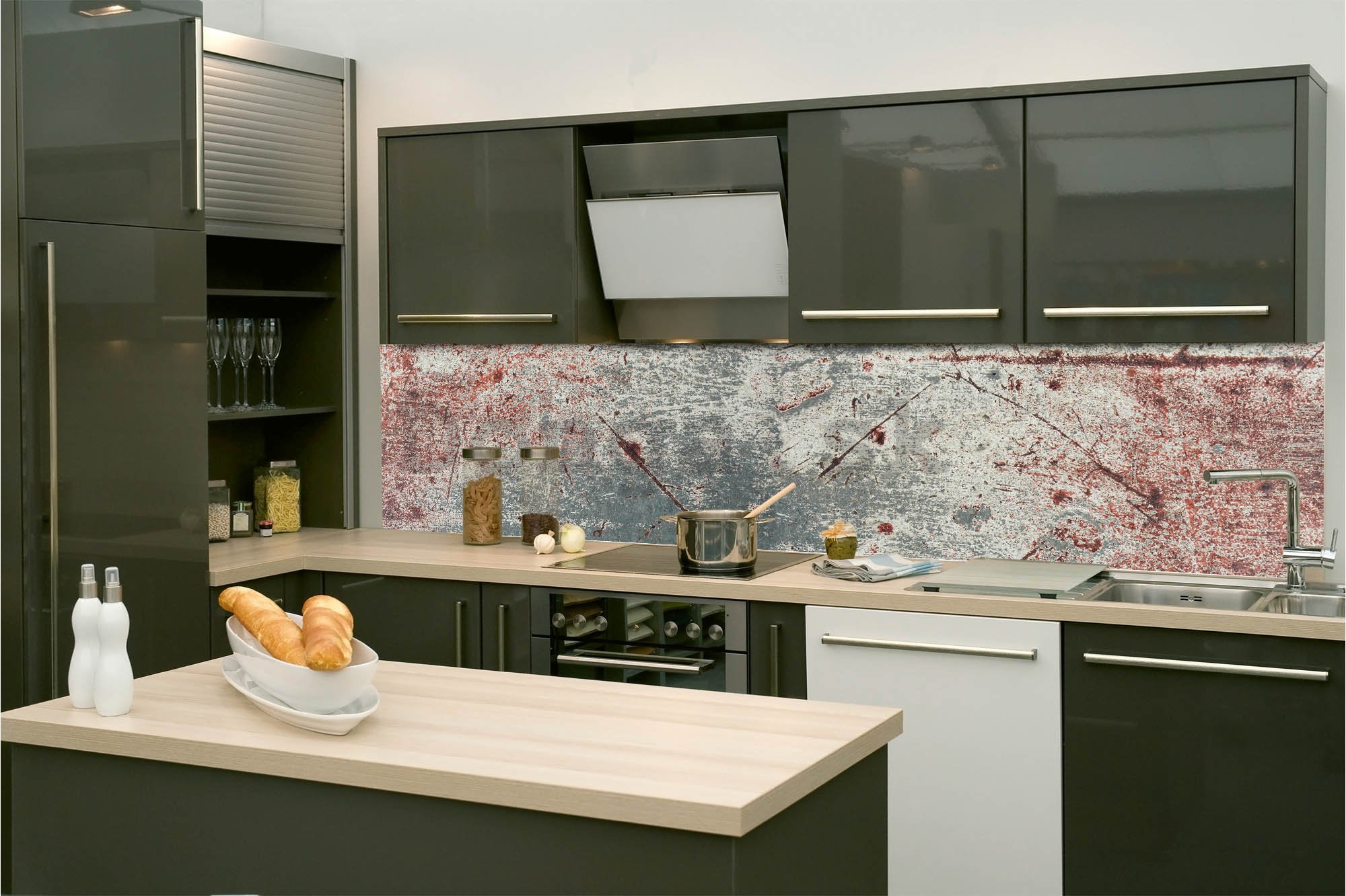 Samolepiaca umývateľná tapeta za kuchynskú linku - Hrdzavá stena, 260x60 cm