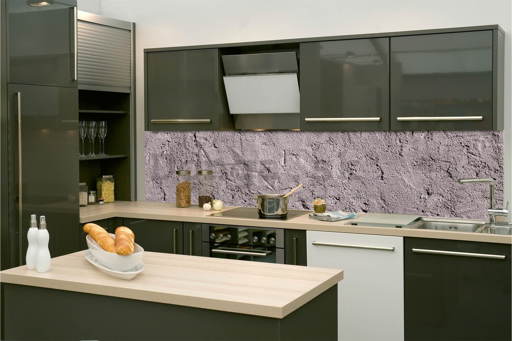 Samolepiaca umývateľná tapeta za kuchynskú linku - Tmavý štuk, 260x60 cm
