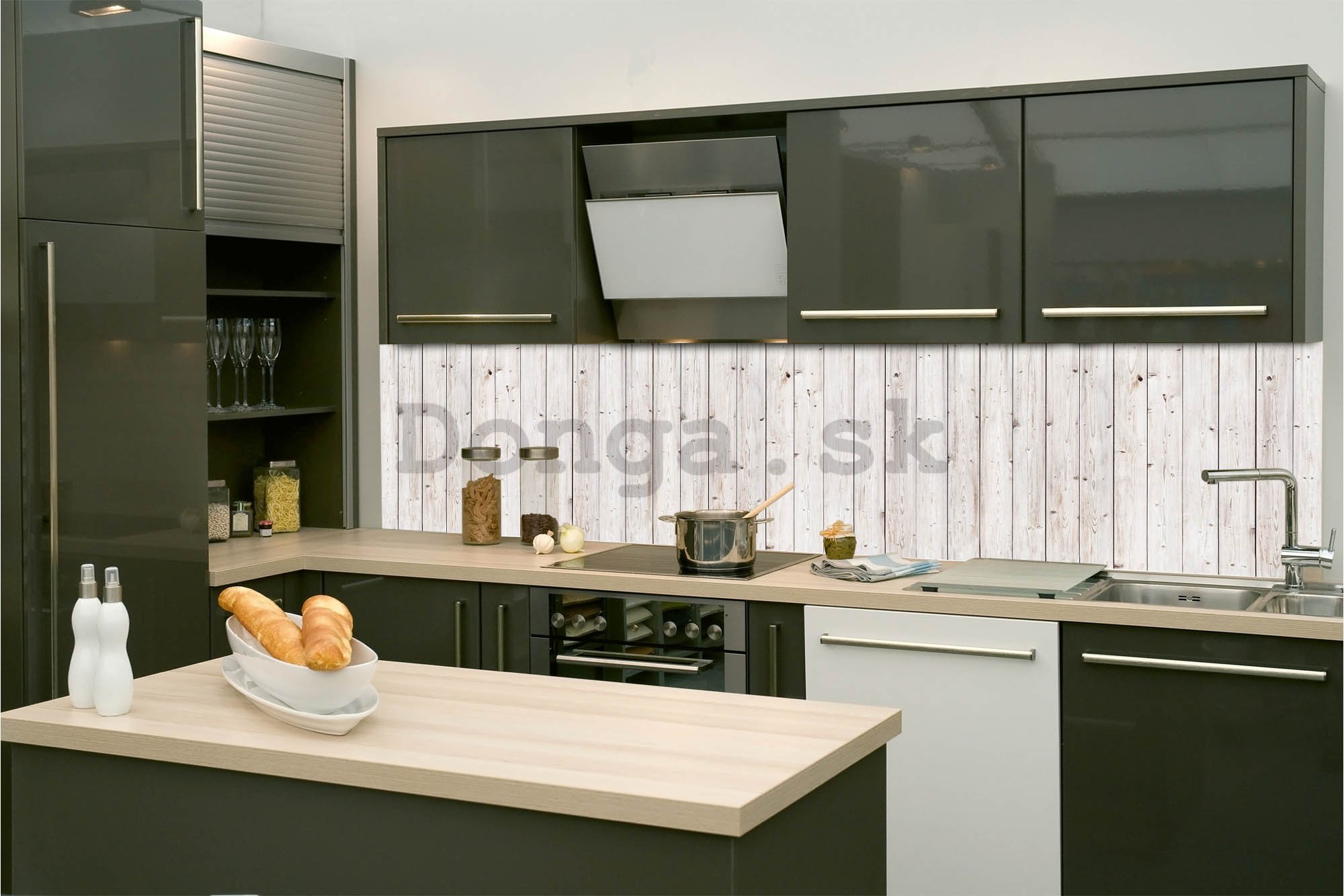 Samolepiaca umývateľná tapeta za kuchynskú linku - Biela drevená stena, 260x60 cm