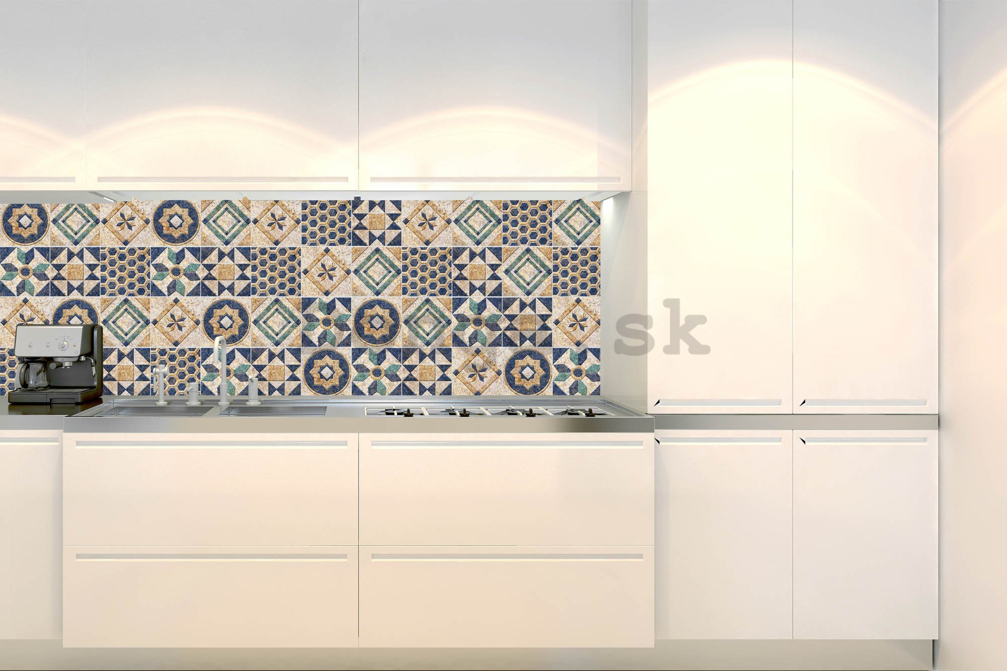 Samolepiaca umývateľná tapeta za kuchynskú linku - Dlaždica modrá, 180x60 cm