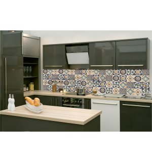 Samolepiaca umývateľná tapeta za kuchynskú linku - Dlaždica modrá, 260x60 cm