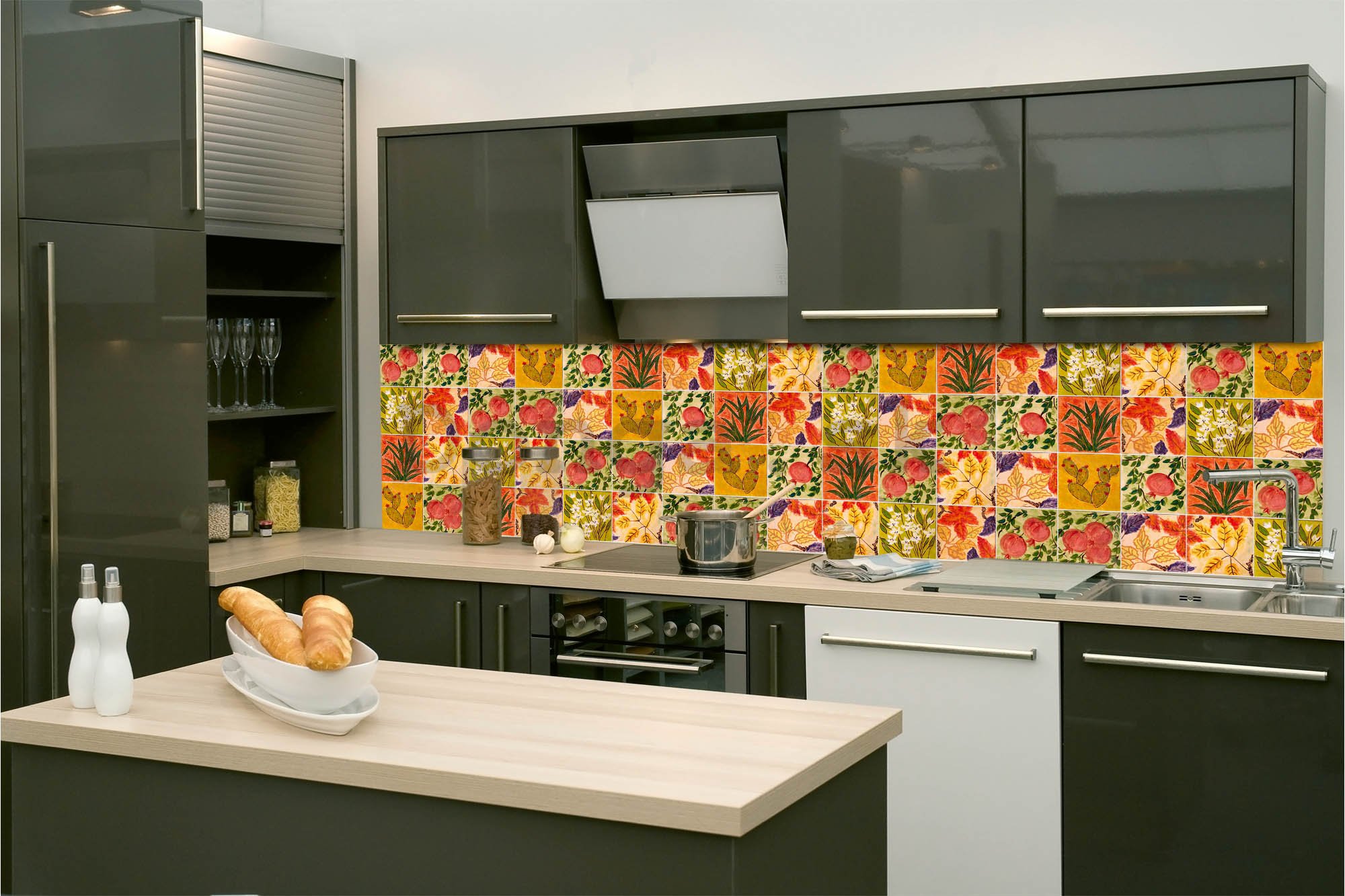 Samolepiaca umývateľná tapeta za kuchynskú linku - Maľovaná dlaždica, 260x60 cm