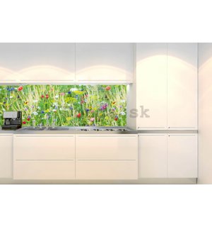 Samolepiaca umývateľná tapeta za kuchynskú linku - Lúka s kvetinami, 180x60 cm