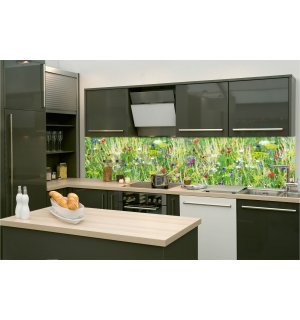 Samolepiaca umývateľná tapeta za kuchynskú linku - Lúka s kvetinami, 260x60 cm