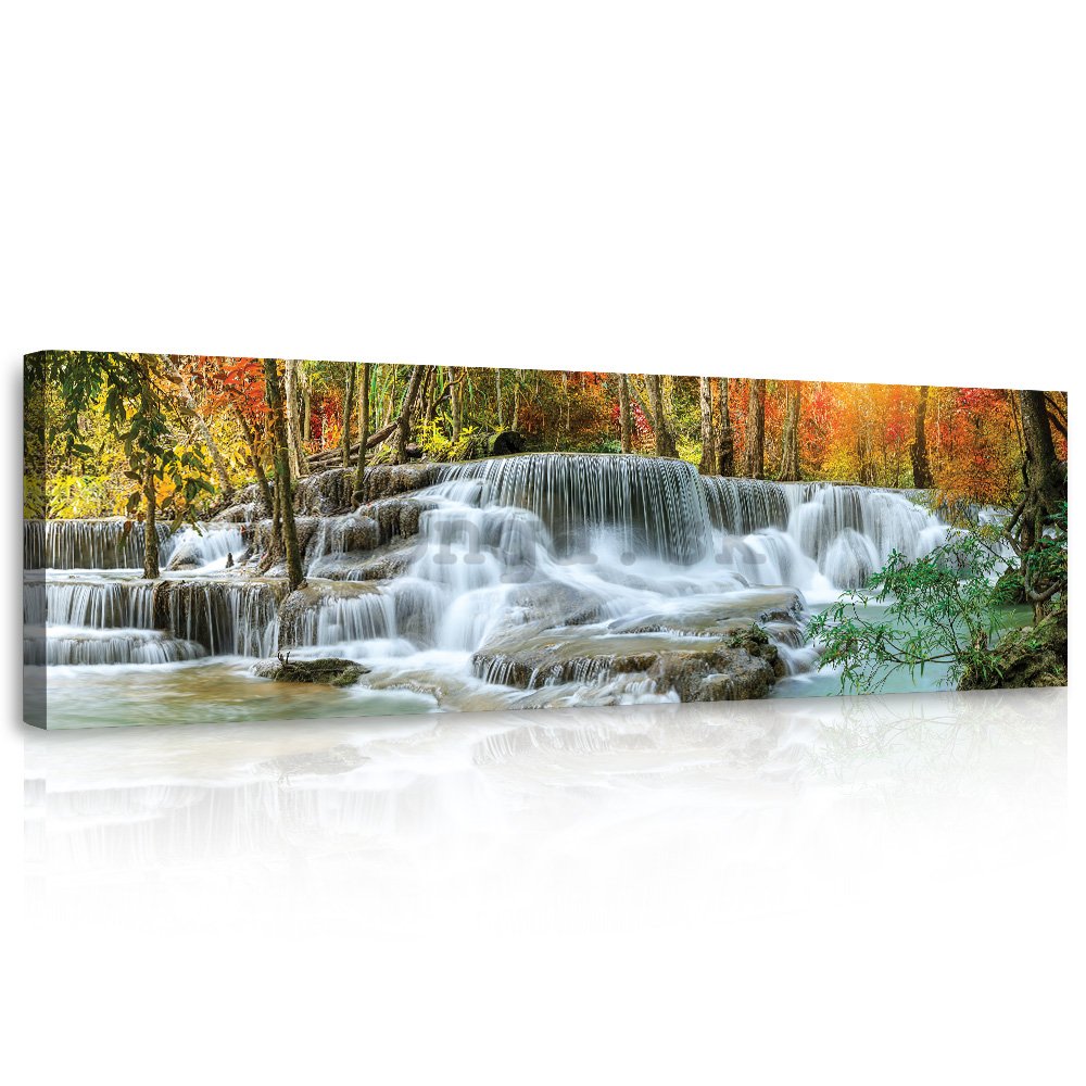 Obraz na plátne: Lesný vodopád - 145x45 cm