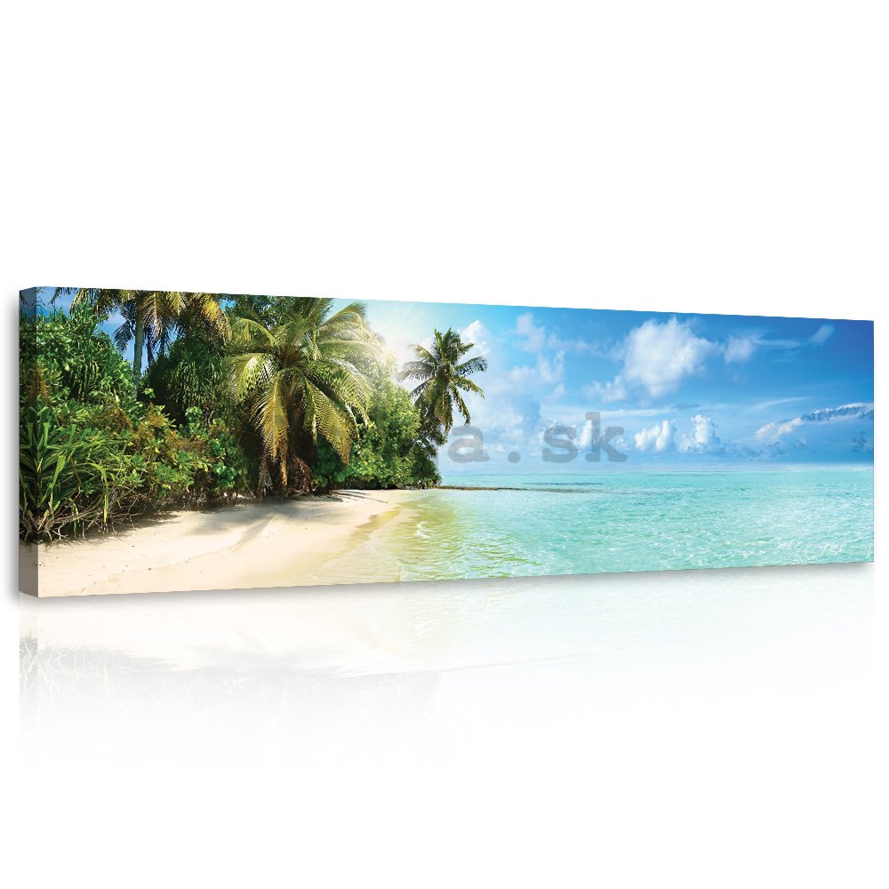 Obraz na plátne: Preslnená tropická pláž - 145x45 cm