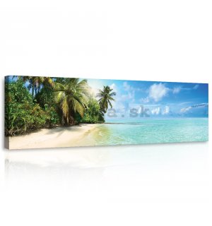 Obraz na plátne: Preslnená tropická pláž - 145x45 cm