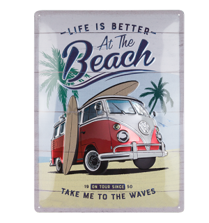 Plechová ceduľa: VW Life is Better at the Beach Metallic Edition - 40x30 cm