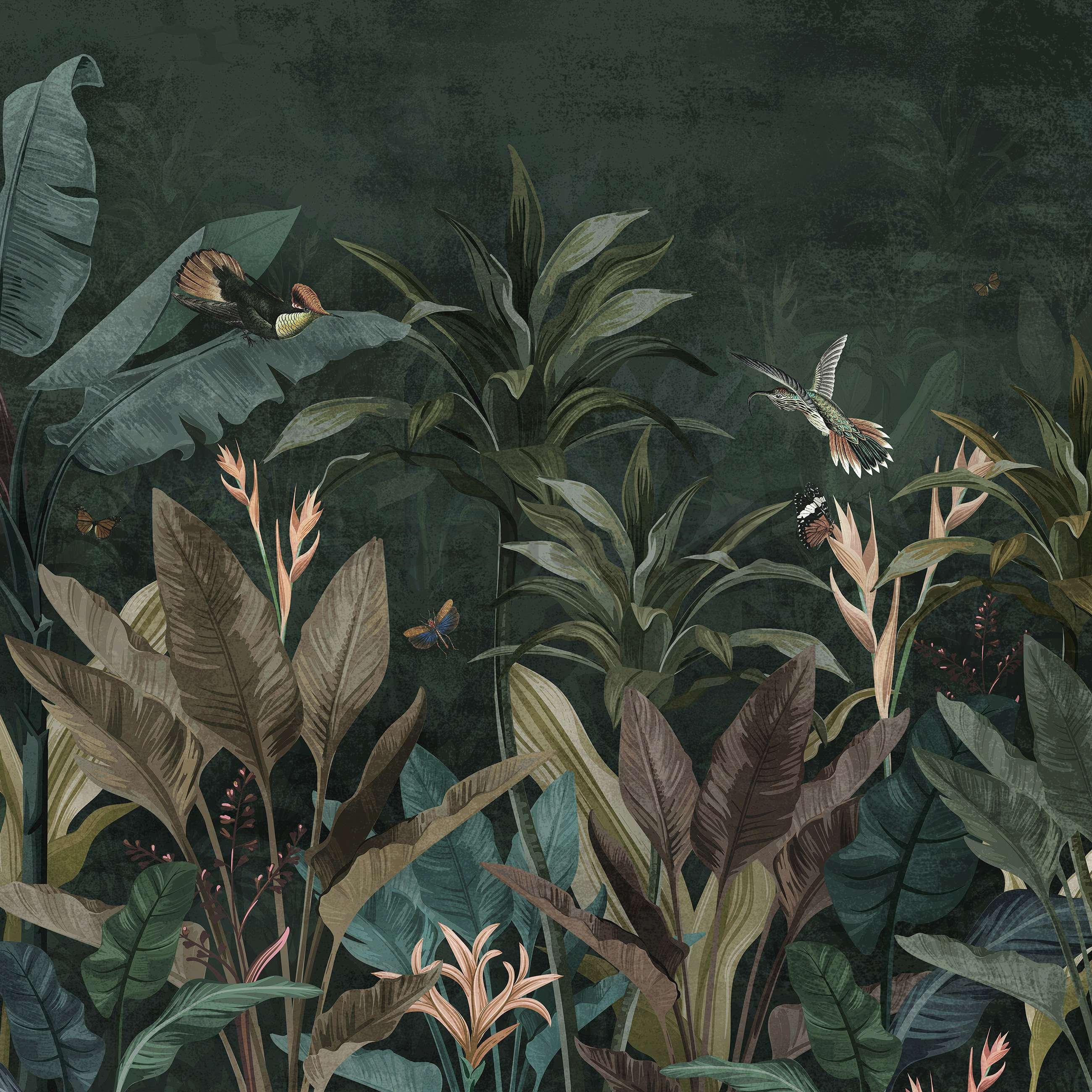 Fototapeta vliesová: Zvieratá v džungli (Vtáky a motýle) - 254x184 cm