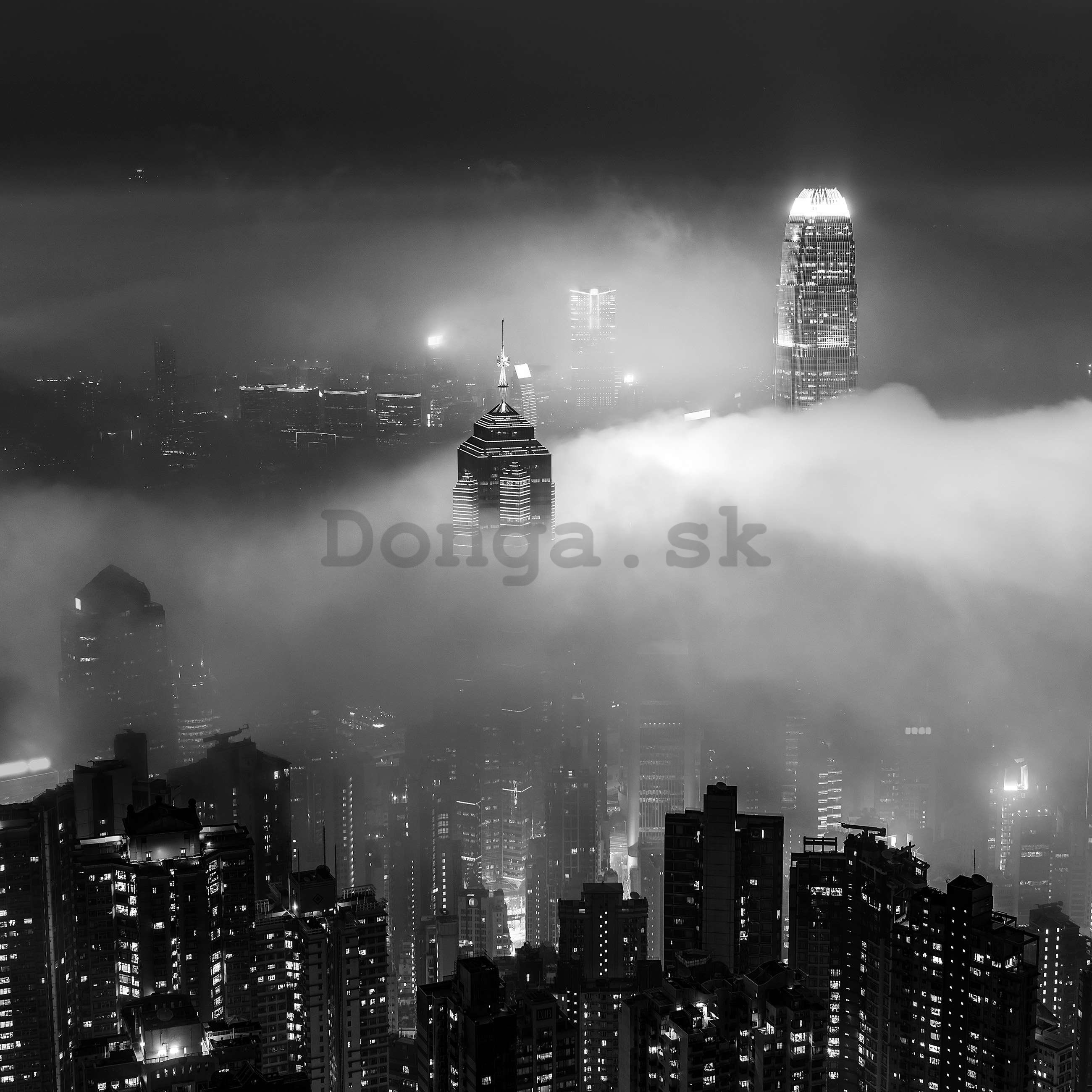 Fototapeta vliesová: Nočné mesto v hmle (čiernobiely) - 254x184 cm