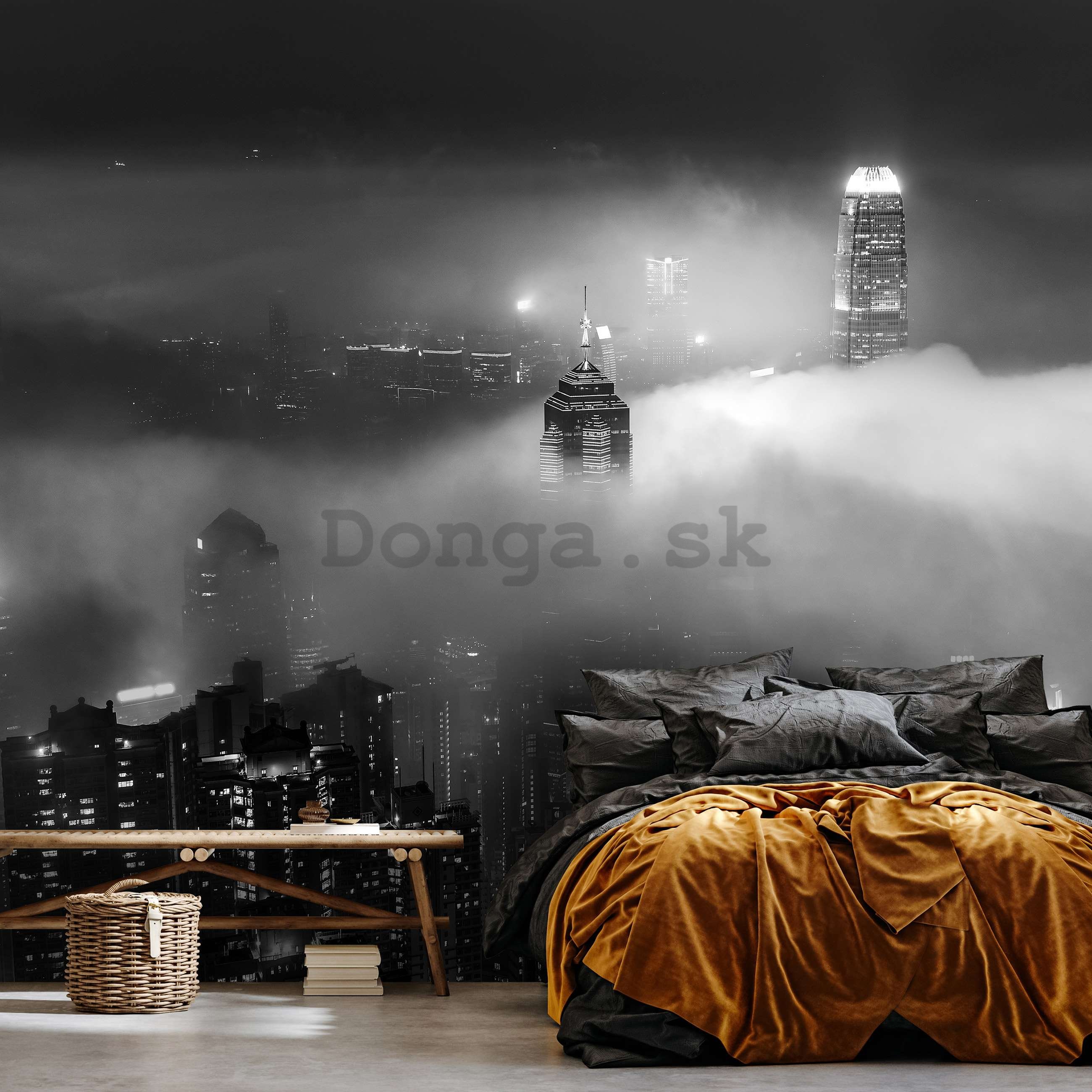 Fototapeta vliesová: Nočné mesto v hmle (čiernobiely) - 152,5x104 cm