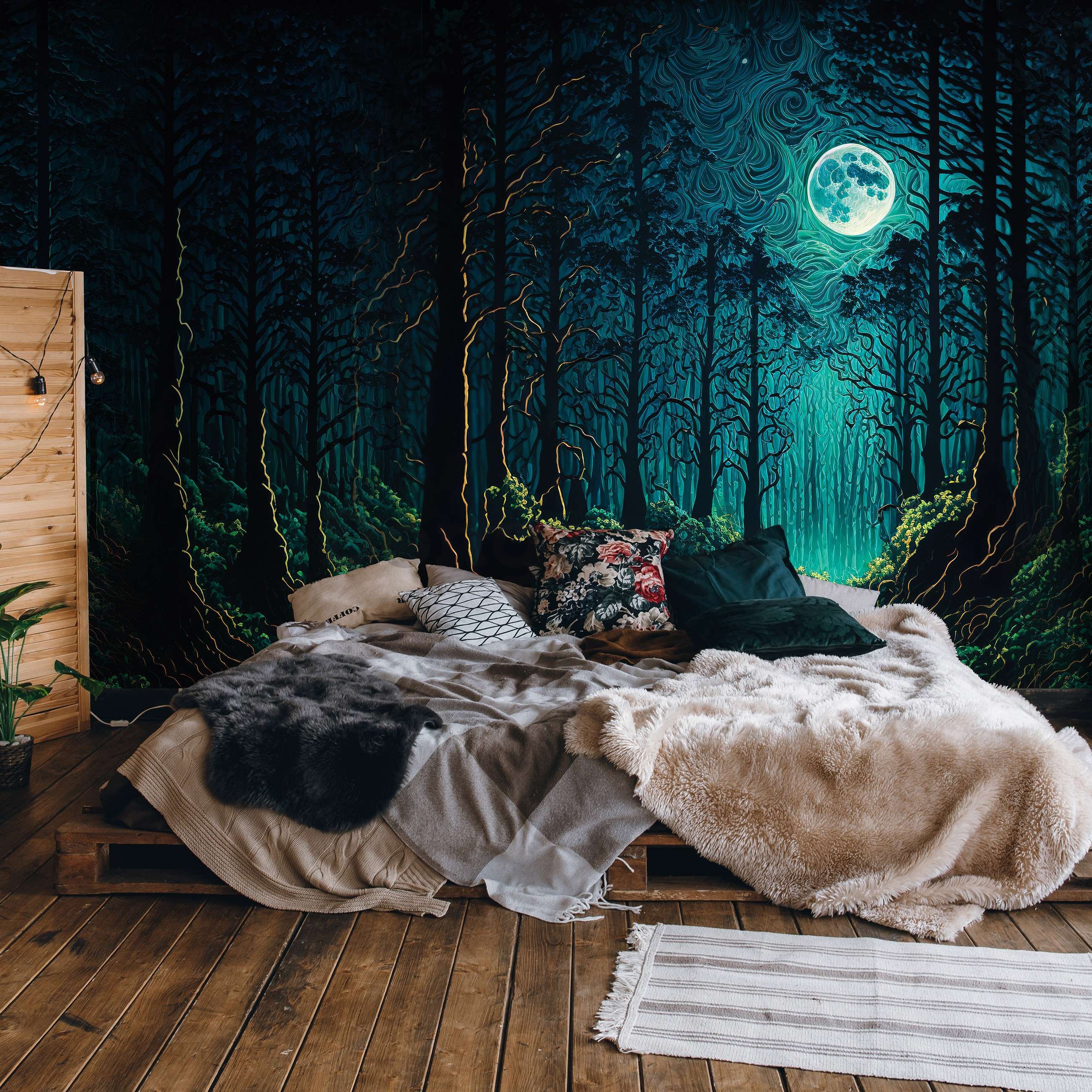 Fototapeta vliesová: Kouzelný les za svitu měsíce - 254x184 cm
