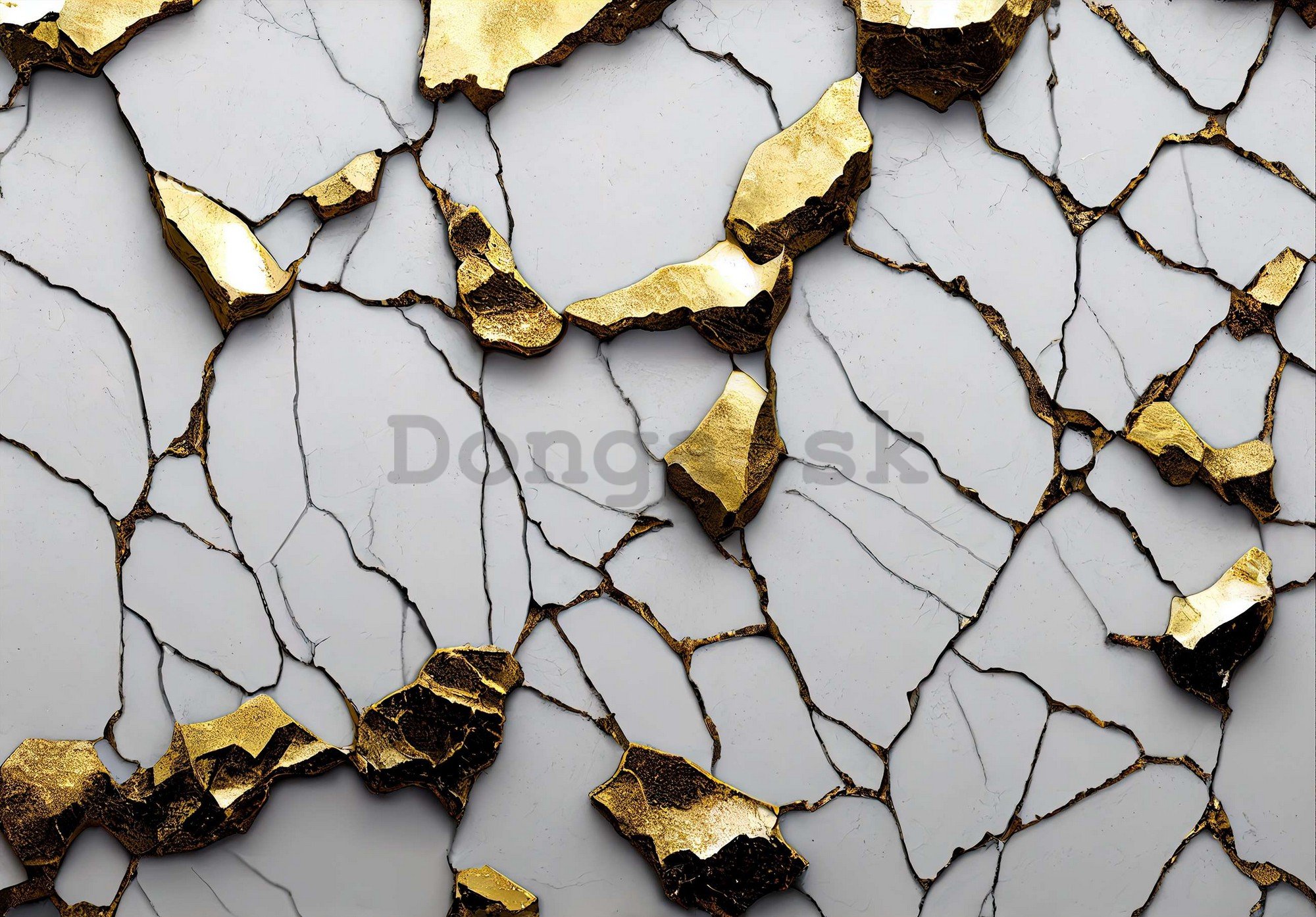 Fototapeta vliesová: Glamour imitace zlatého mramoru s bílou zdí - 254x184 cm