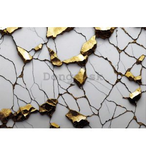 Fototapeta vliesová: Glamour imitace zlatého mramoru s bílou zdí - 254x184 cm