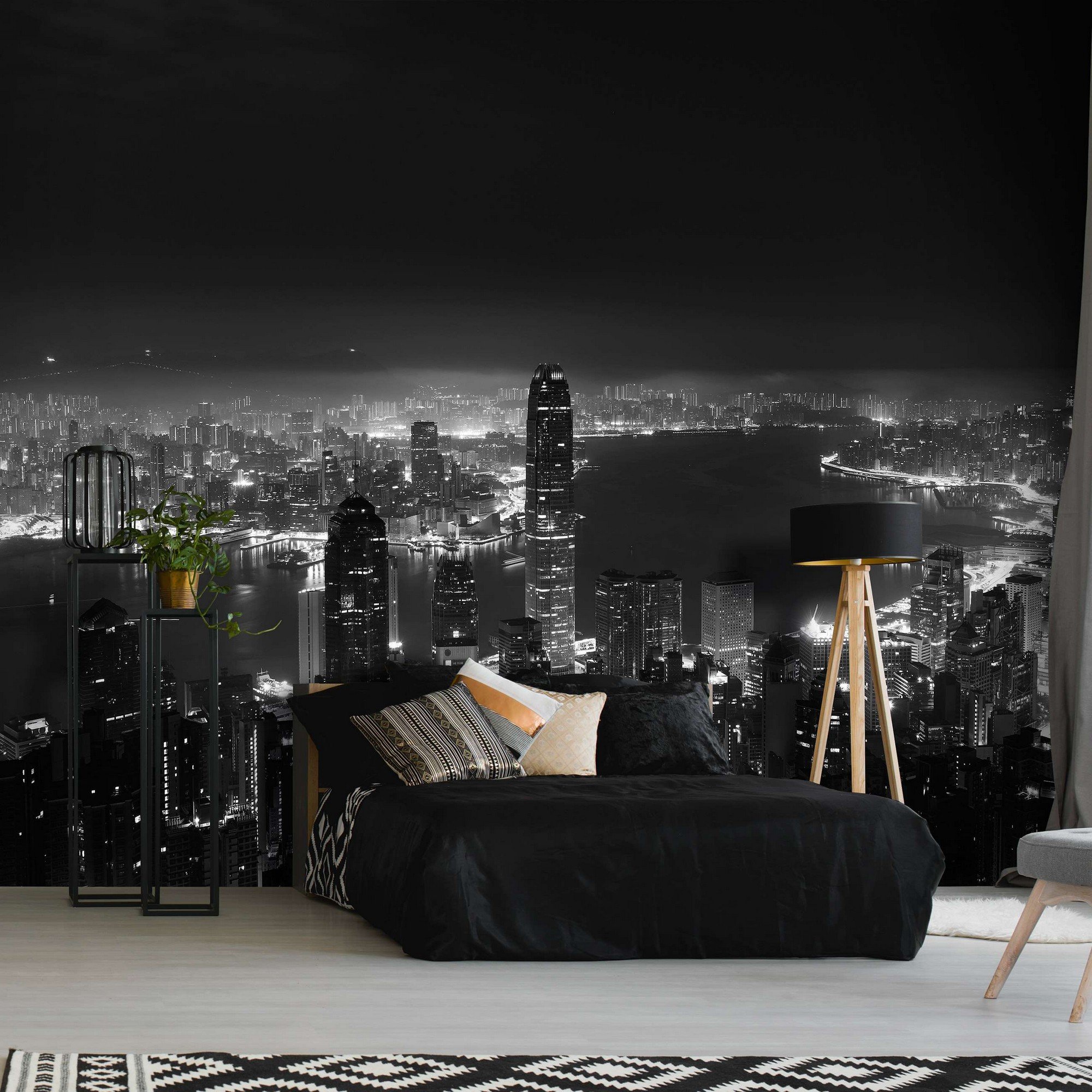 Fototapeta vliesová: Panorama velkoměsta (černobílý) - 254x184 cm