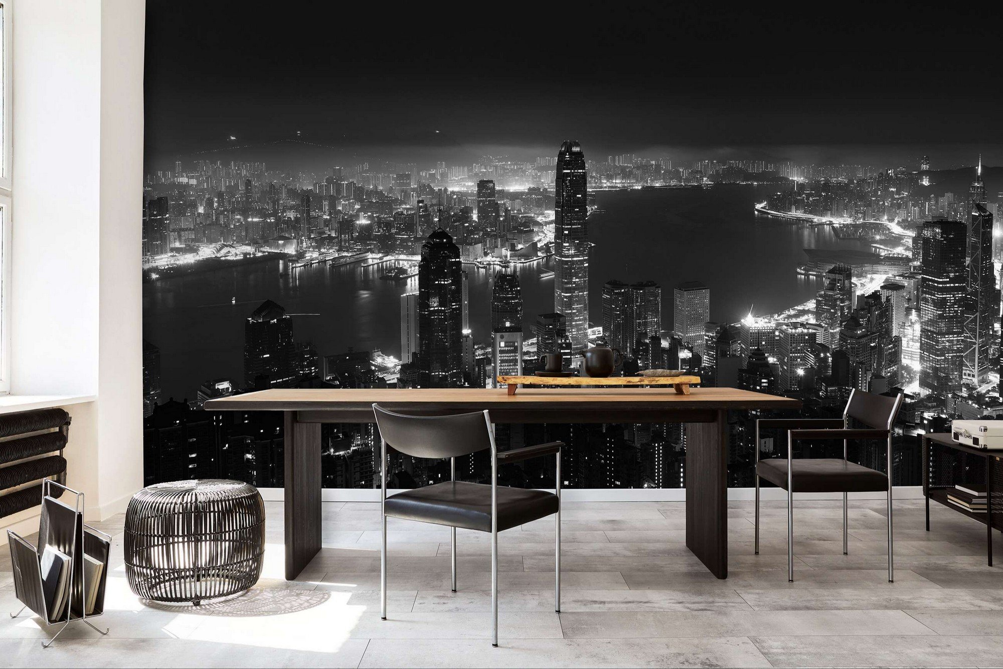 Fototapeta vliesová: Panorama velkoměsta (černobílý) - 152,5x104 cm