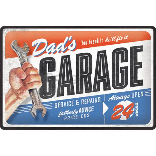Plechová ceduľa: Dads garage - 30x20 cm