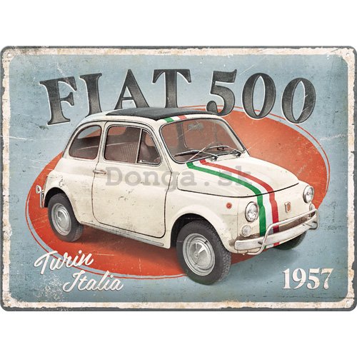 Plechová ceduľa: Fiat 500 (Turin Italia) - 40x30 cm