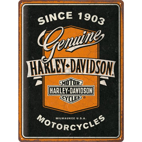 Plechová ceduľa: Harley-Davidson - Genuine Motorcycles Ribbon - 40x30 cm